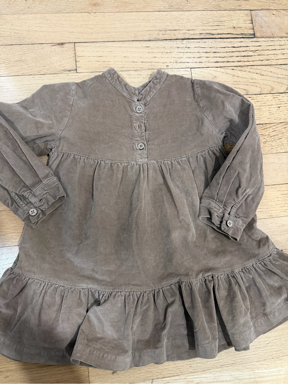 Girls' Brown Corduroy Ruffle Dress